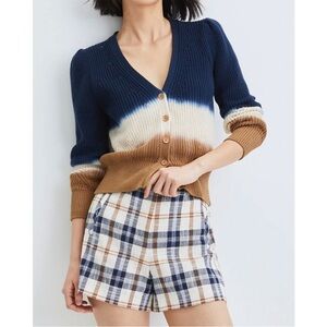 VERONICA BEARD Parula Tie Dye Ombre Cotton Cardigan Navy Ivory Tan xs